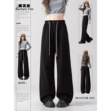 大码M-6XL黑色一粒扣香蕉裤女秋冬加绒加厚宽松休闲弯刀老爹裤ins