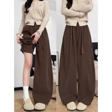 批发大码M-6XL简约韩系风灯芯绒垂感阔腿裤女春秋薄款宽松休闲弯刀裤