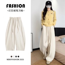 批发大码M-6XL韩版香蕉弯刀棉裤女春秋薄款高腰显瘦藏肉灯芯绒阔腿裤