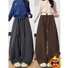 批发大码M-6XL美式弯刀裤女秋冬加绒加厚抽绳慵懒小个子灯芯绒阔腿裤