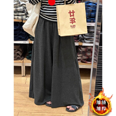 批发大码M-6XL深灰色超火糯米裤女秋冬加绒加厚宽松小个子垂感阔腿裤