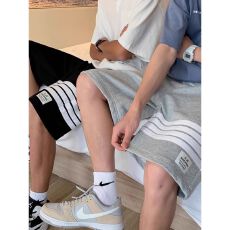 批发大码M-6XL运动短裤子男女夏季直筒中裤<b class='q'>韩版</b>潮流休闲条纹五分卫裤