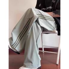 批发大码M-6XL三条杠冰丝<b class='q'>裤子</b>男女春夏薄款宽松直筒运动高街休闲长裤