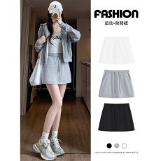 批发<b class='q'>大码</b>M-6XL灰色运动短裙女春夏季高腰a字休闲抽绳包臀卫裙半身裙子
