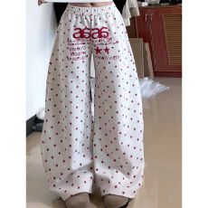 批发S-6XL高密度绣花美式潮牌复古星星字母阔腿裤女夏季小众显瘦长裤
