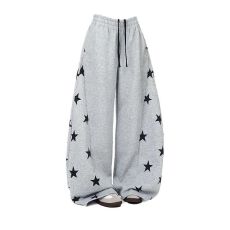 批发S-6XL美式高街星星印花弯刀卫裤女夏季薄款百搭爵士舞宽松阔腿裤