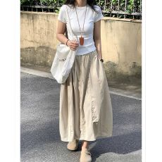 批发S-6XL黑色工装山本裙女夏季松弛感高腰a字长裙宽松透气速干半身裙
