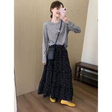 批发S-6XL黑色碎花半身裙女夏季百搭舒适遮跨a字裙小众简约蛋糕裙长裙