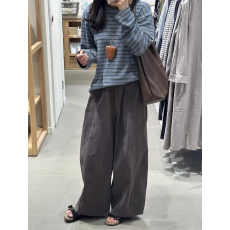 批发S-XL小个子深灰色复古休闲<b class='q'>裤</b>女夏季高腰宽松舒适显瘦垂坠感阔腿<b class='q'>裤</b>