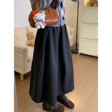 批发M-6XL韩版松弛感A字裙女春秋薄款百搭舒适简约休闲高腰显瘦遛弯裙