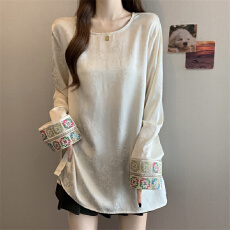 批发实拍 大码胖MM  新中式国风提花袖口刺绣衬衫洋气百搭上衣