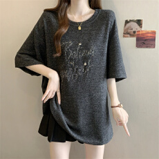 批发实拍 大码ＭＭ　设计感烫钻磨毛T恤打底内搭短袖上衣