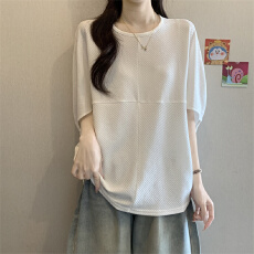 批发实拍  <b class='q'>大码</b><b class='q'>胖</b><b class='q'>MM</b> <b class='q'>设计</b>感圆领蝙蝠袖T恤别致百搭上衣