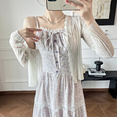 批发实拍2026超仙碎花茶歇裙两件套温柔风吊带长裙 + 防晒<b class='q'>开衫</b>夏