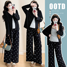 批发实拍春夏慵懒风<b class='q'>孕妇</b><b class='q'>套装</b>开衫外套女无袖背心秋季阔腿休闲裤三件套