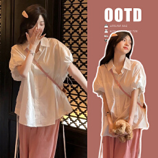 批发2026孕妇夏新款甜美时尚套装宽松衬衣孕妇装上衣+直筒长裤两件套