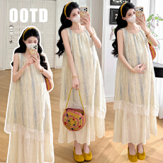 批发实拍~现2026夏季新款孕妇装韩版拼接<b class='q'>雪纺</b>连衣裙假两件<b class='q'>长裙</b>