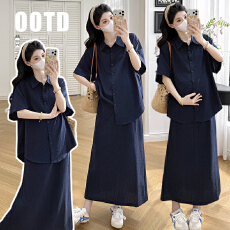 批发实拍~现2026夏季新款韩版<b class='q'>时尚</b>慵懒上衣+<b class='q'>孕妇</b><b class='q'>调节</b>半身裙套