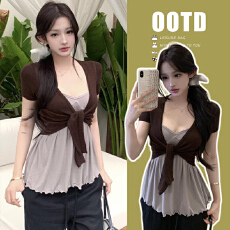 批发2026品质孕妇装夏季新款大码短袖<b class='q'>吊带</b>两件<b class='q'>时尚</b>上衣