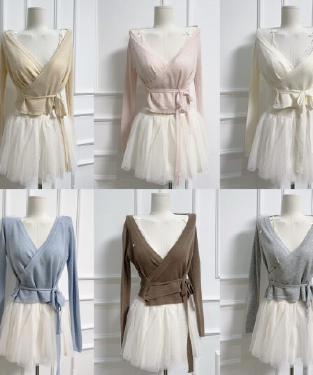 jmshop 화이트 여성 시리즈 3.0 coquette 미학 Jiao 예쁜 발레 스트랩 니트 오픈 가디건