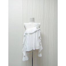 批发M900<b class='q'>雪纺</b>衫女2026新款一字肩<b class='q'>喇叭袖</b>百褶设计感小众气质女<b class='q'>上衣</b>