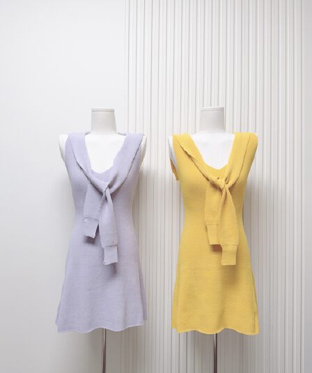 okmashop 남쪽 법 일광 절약 시간 니트 V넥 여성 드레스 여름 순수한 욕망 품격 허리 수축 숄 치마