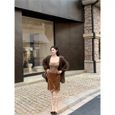 批发实拍实价纯欲慵懒复古连帽针织开衫背心蕾丝裙套装