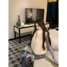 批发实拍实价娇贵千金韩<b class='q'>女</b>穿搭环保皮草马甲<b class='q'>卫衣</b><b class='q'>套装</b>