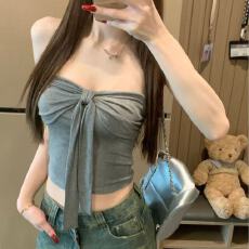 批发非实拍不减 蝴蝶结系带抹胸背心纯欲风性感裹胸内搭甜辣上衣外穿