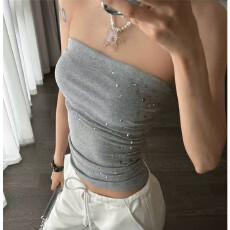 批发非实拍不减 灰色抹胸气质小个子性感辣妹修身显瘦紧身<b class='q'>百搭</b>短款潮