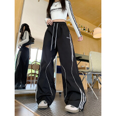 批发原版 实拍不减 美式条纹休闲裤新款宽松直筒阔腿高街冲锋运动长裤