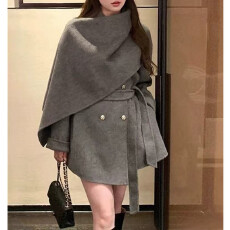 批发原版品质 不减 千金穿搭高级感大披肩围巾斗篷呢子大衣气质外套潮