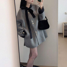 批发原版品质 不减 法式气质系带小个子呢大衣秋冬设计感千金风外套潮