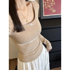 批发非实拍不减纯欲风蕾丝花边拼接长袖秋冬新款修身显瘦保暖内搭上衣