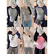 批发非实拍不减 美式撞色长袖T恤女春季新款修身内搭打底衫插肩袖<b class='q'>上衣</b>