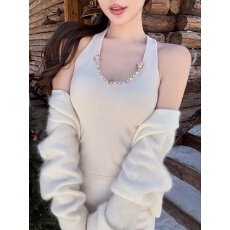 批发非实拍不减法式气质挂脖闪钻重工磨毛保暖背心吊带小心机百搭上衣