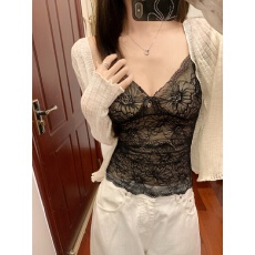 批发非实拍不减 复古嗲嗲蕾丝带胸垫吊带背心女内搭纯欲风修身显瘦潮