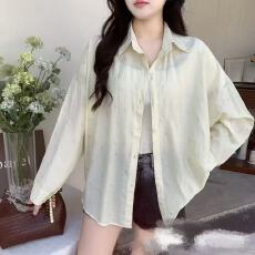 批发非实拍不减 长袖防晒<b class='q'>衬衫女</b>字母烫银衬衫小众薄款宽松气质上衣潮