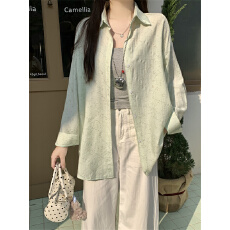 批发实拍不减 <b class='q'>糖果</b>系甜美百搭衬衫女新款宽松中长款显瘦休闲防晒衬衣