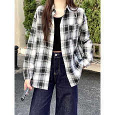 批发实拍不减 格子防晒<b class='q'>衬衫</b>春夏小个子外搭开衫宽松<b class='q'>衬衣</b>外套长袖上衣