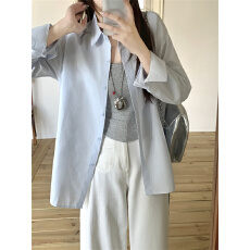 批发实拍不减 蓝色长袖<b class='q'>衬衫</b>女叠穿<b class='q'>衬衣</b>今年流行漂亮小衫长袖防晒上衣