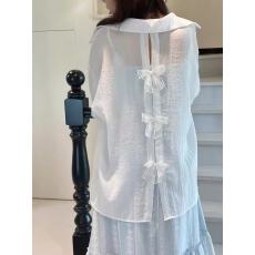 批发非实拍不减 春<b class='q'>夏</b>新款简约风防晒开衫后背开叉蝴蝶结气质衬衫外套