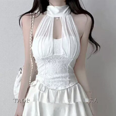 批发非实拍不减 法式纯欲<b class='q'>网纱</b>拼接绑带蕾丝挂脖抹胸短款吊带背心女夏