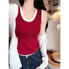 批发非实拍不减 美式复古辣妹U领无袖吊带背心显瘦叠穿美背上衣带胸垫