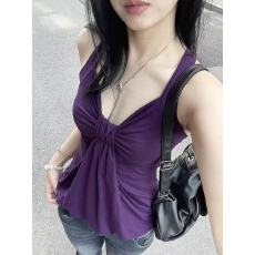 批发非实拍不减 美式纯欲性感V领扭结吊带背心收腰外穿百搭辣妹上衣潮