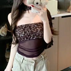 批发非实拍不减 设计感亮片拼接美背抹胸背心无袖裹胸辣妹修身内搭<b class='q'>潮</b>