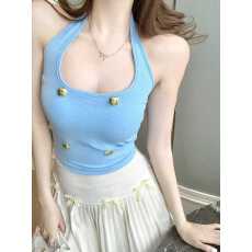 批发非实拍不减 挂脖美背吊带一体带胸垫背心女夏外穿多巴胺穿搭上衣