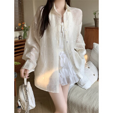 批发实拍不减 长袖衬衫女轻薄宽松防晒衬衣高级感气质中长款<b class='q'>上衣</b>外套