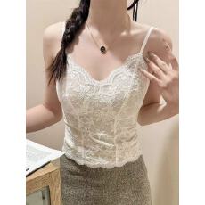 批发非实拍不减 纯欲法式蕾丝内搭V领带胸垫吊带美背显瘦<b class='q'>百搭</b>打底上衣