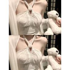 批发非实拍不减 纯欲风白色<b class='q'>蕾丝</b>鱼骨设计感挂脖吊带背心收腰外穿<b class='q'>上衣</b>